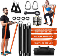 Thumbnail for Resistance Band Bar Set Portable Full Body 500LBS Extra Heavy Home Gym with 4 Levels Resistance Bands, 2 in 1 Adjustable Bar and Gym Bag