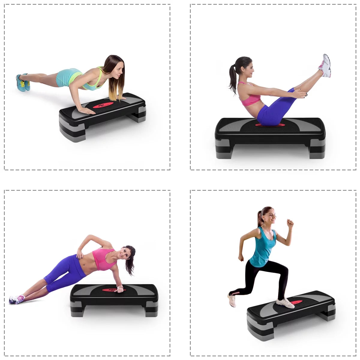 32'' Fitness Aerobic Step Adjust 4" - 6" - 8" Exercise Stepper W/Risers