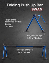 Thumbnail for Folding Push up Bar | Portable Outdoor Bar & Home Workout Equipment | Duralumin Metal Dip Bar & Pushup Handles | Dip Bars for Strength Training | Lightweight Metal Bar