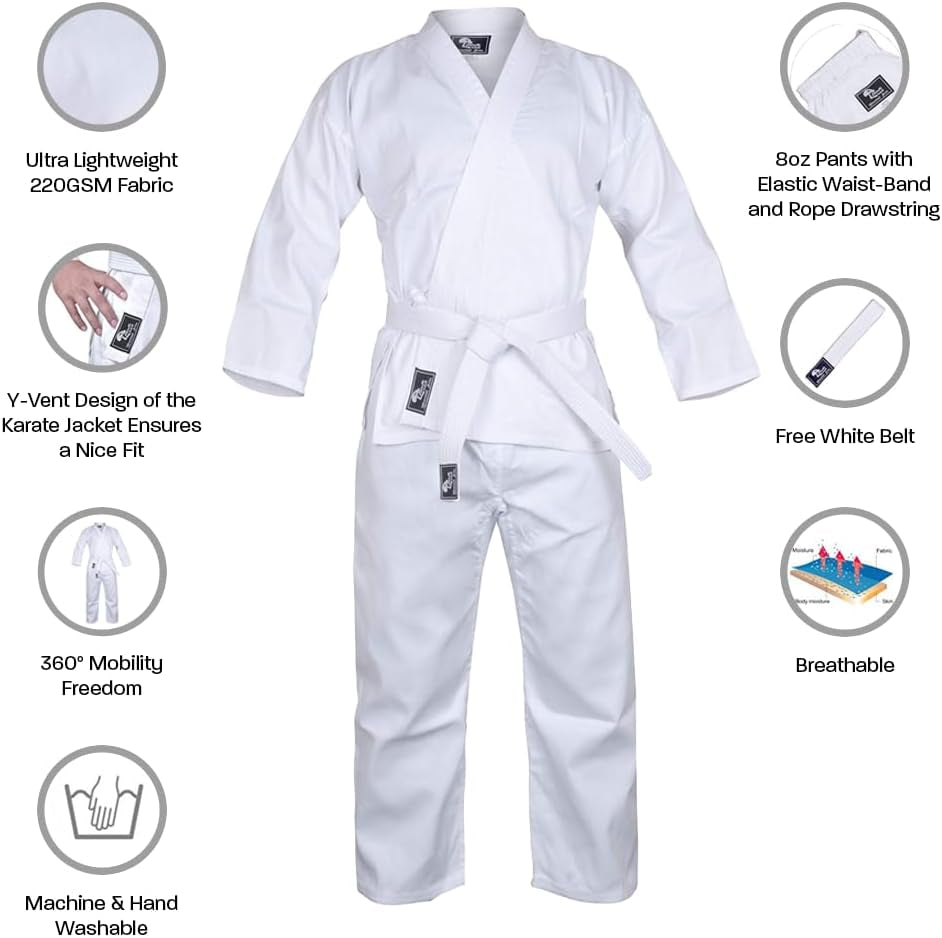 Karate Uniform for Kids & Adults Lightweight Student Karate Gi Martial Arts Uniform with Belt