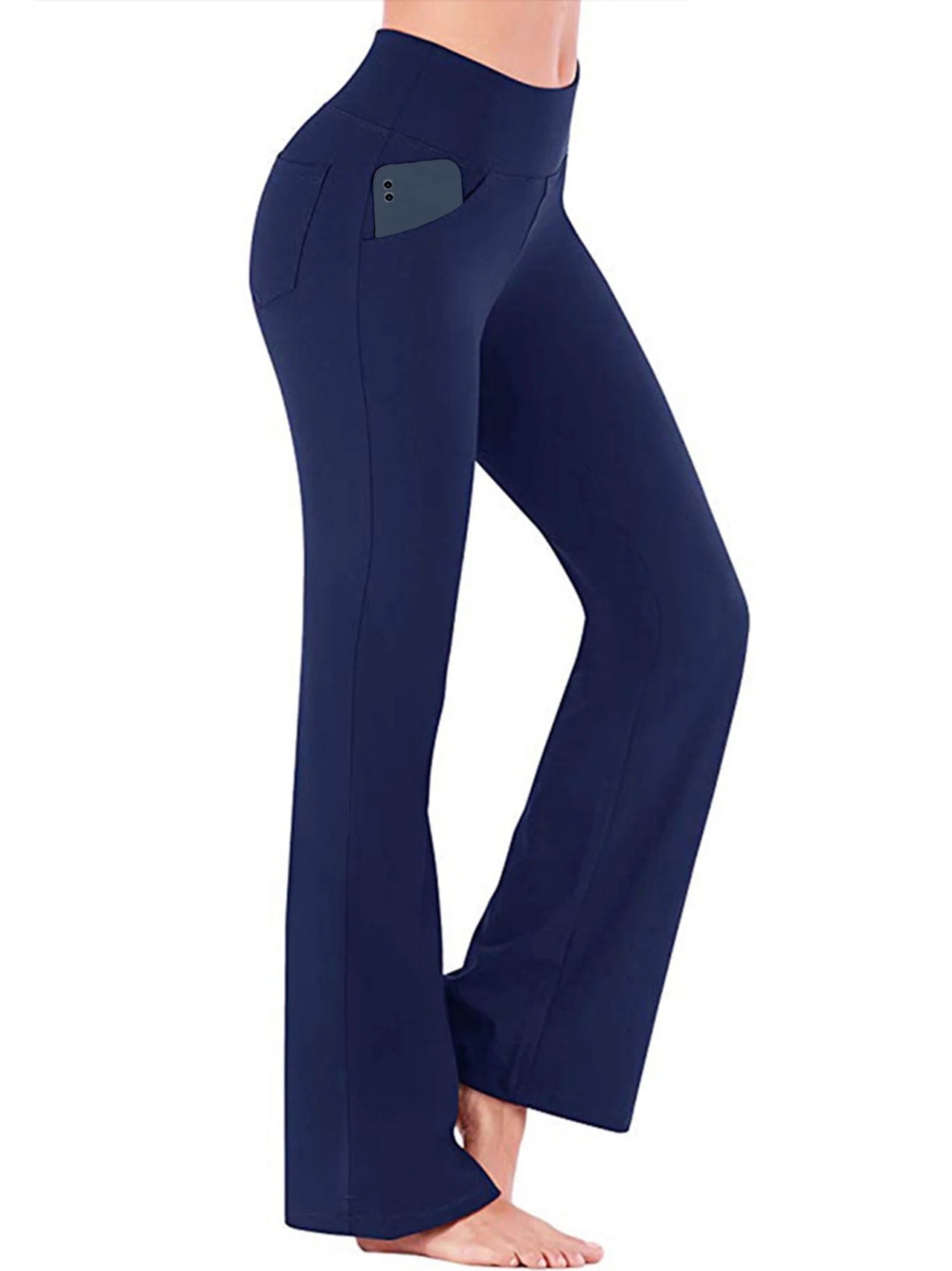 Women Bootcut Yoga Pants with Pockets Female High Waist Bootleg Trousers Workout Activewear Navy Blue 3XL