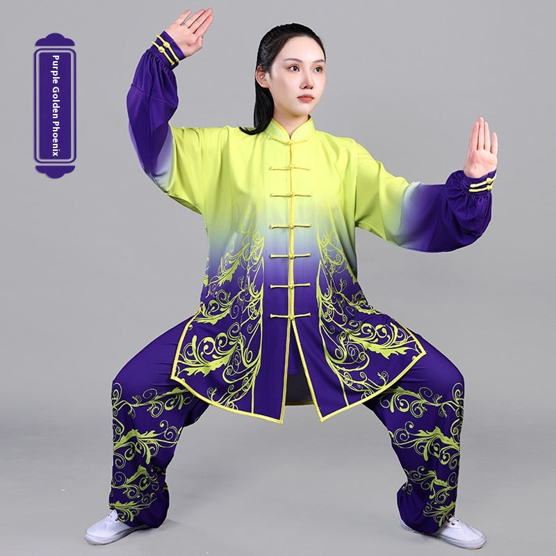 Stretch Cotton Gradient Hand-painted Tai Ji Suit Men And Women Martial Arts Shadowboxing Exercise Clothing