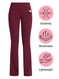 Thumbnail for Women Bootcut Yoga Pants with Pockets Female High Waist Bootleg Trousers Workout Activewear Dark Red 2XL