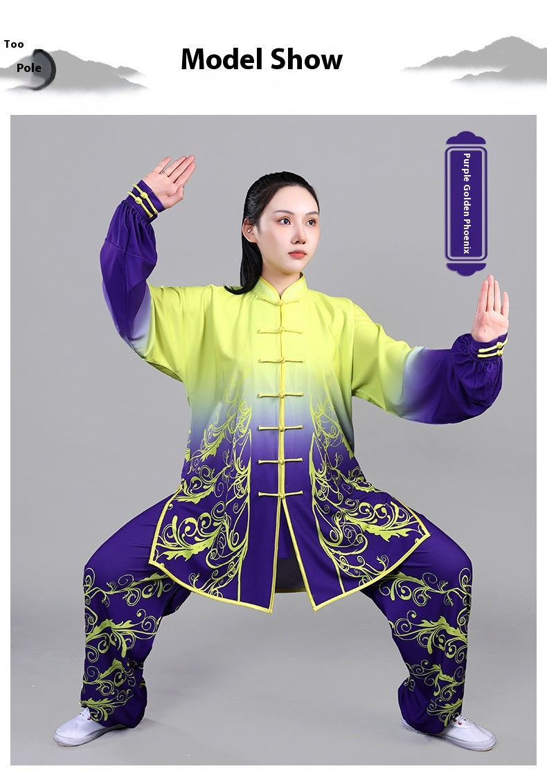 Stretch Cotton Gradient Hand-painted Tai Ji Suit Men And Women Martial Arts Shadowboxing Exercise Clothing