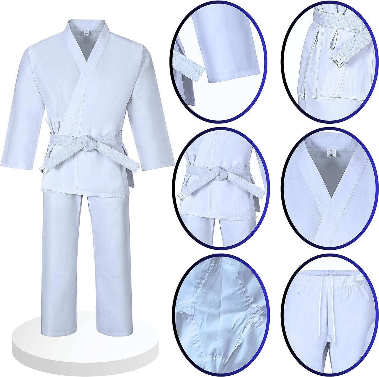 Karate Gi Martial Arts Elastic Drawstring Karate Uniform for Kids & Adult Lightweight Student Gi with Free Belt