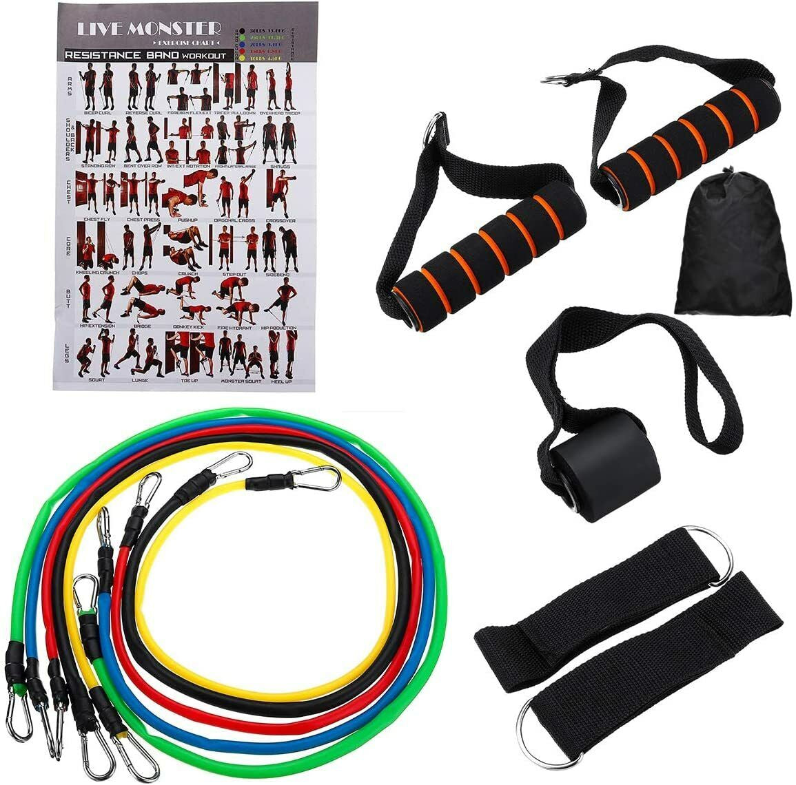 11-Piece Resistance Bands Set Elastic Work Out Band Kit for Home Fitness