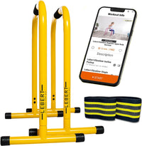 Thumbnail for Dip Bar Stand - Original Equalizer Total Body Strengthener Pull up Bar Home Gym Exercise Equipment Dipping Station - Hip Resistance Band, Workout Guide and Online Group - Yellow