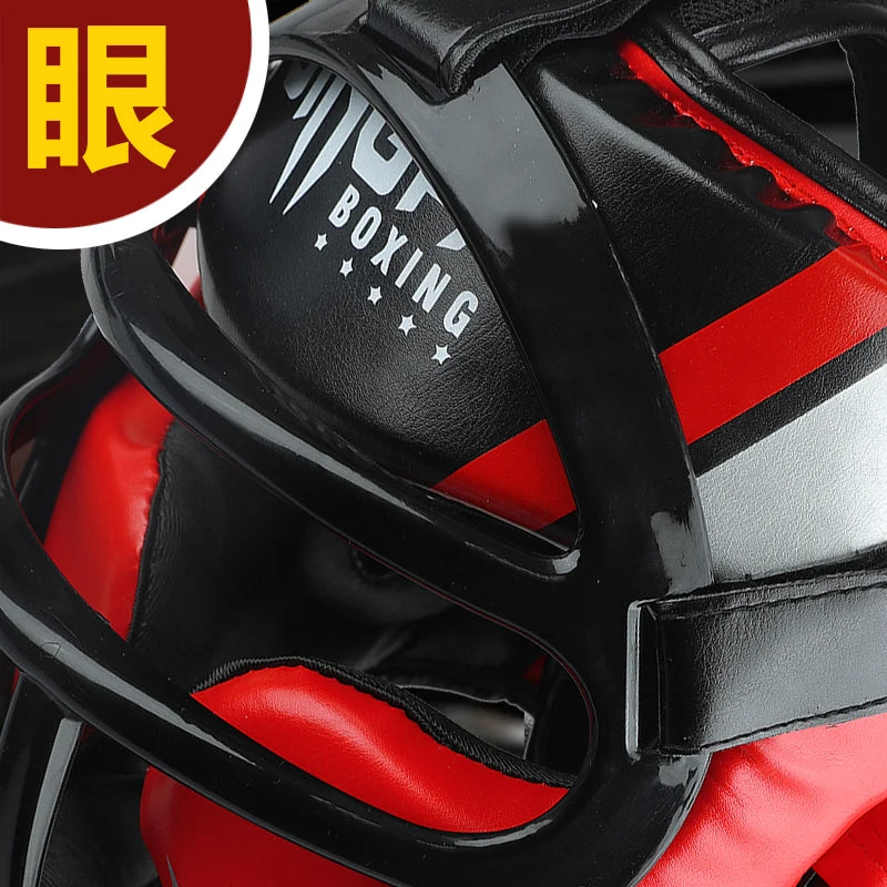 Grade PU Leather Boxing Helmet Head Protectors Adult Child Professional Competition Headgear MMA Muay Thai Kickboxing Head Guard