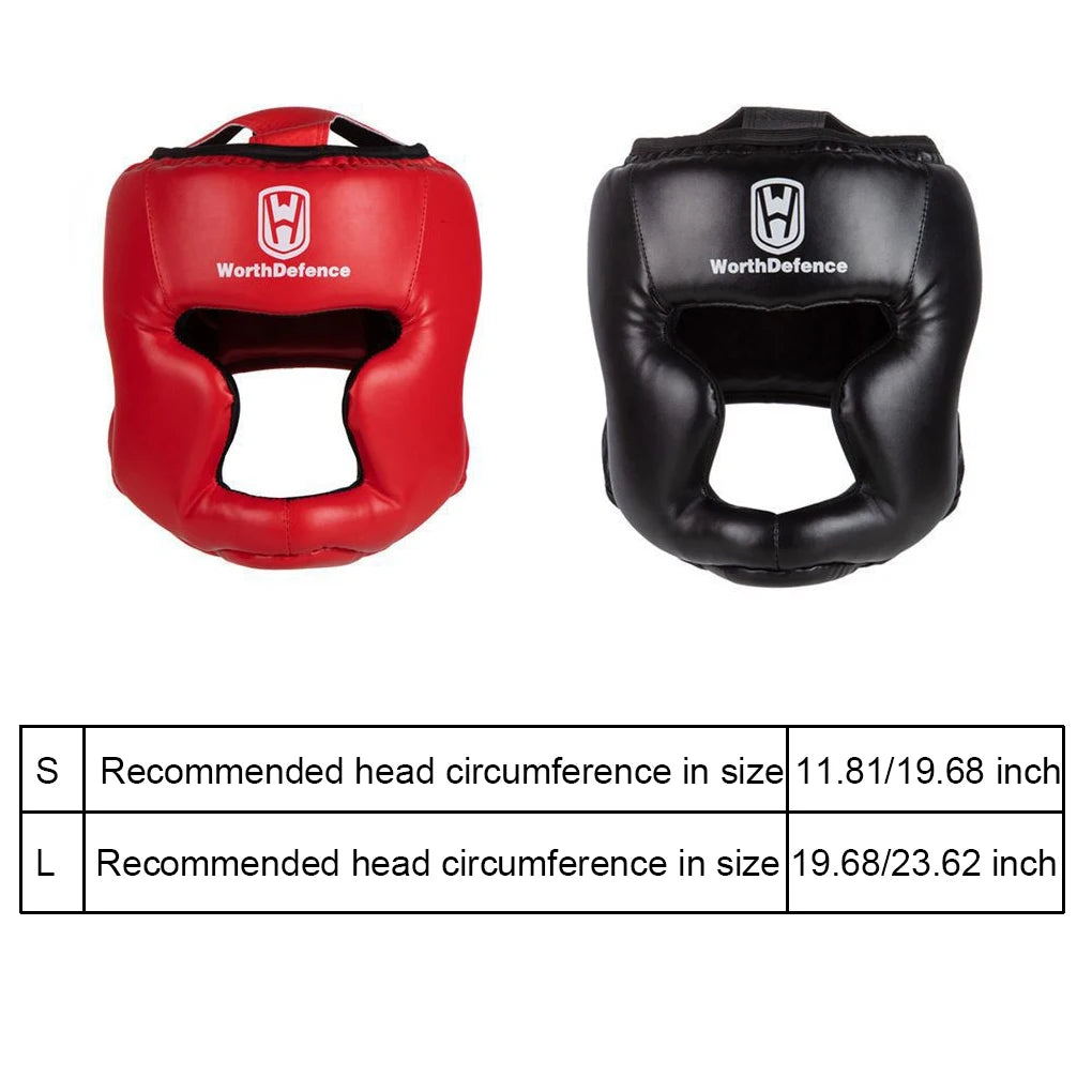 Boxing Protector Helmet PU Karate Taekwondo Head Guard Reusable Soft Breathable Protective Headgear Sports Gear Red L