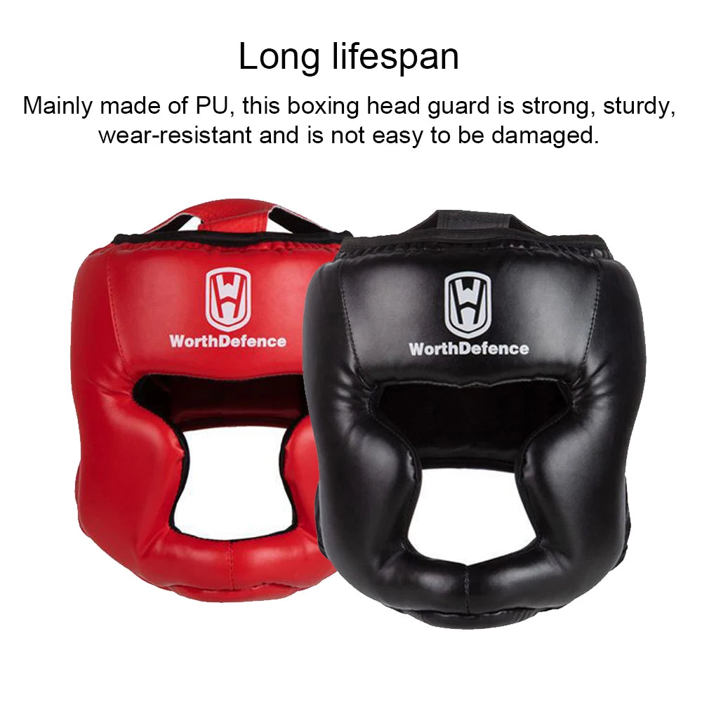 Boxing Protector Helmet PU Karate Taekwondo Head Guard Reusable Soft Breathable Protective Headgear Sports Gear Red L