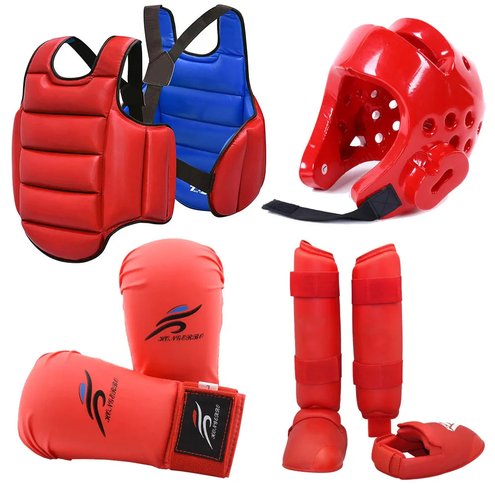 Karate Gloves Taekwondo Dobok Sparring Gear Uniform Set Helmet Boxing Equipment MMA Vest Suit Body Guards Judo Gi Kyokushin