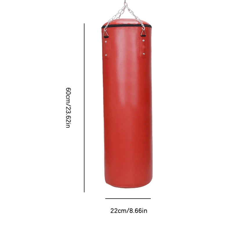 60cm Unfilled Heavy Punching Bag Professional Boxing Sandbag with Hanging Accessorie for MMA Muay Thai Kickboxing Taekwondo