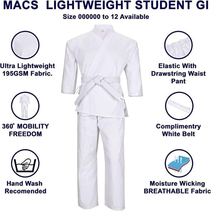 Karate Gi Martial Arts Elastic Drawstring Karate Uniform for Kids & Adult Lightweight Student Gi with Free Belt