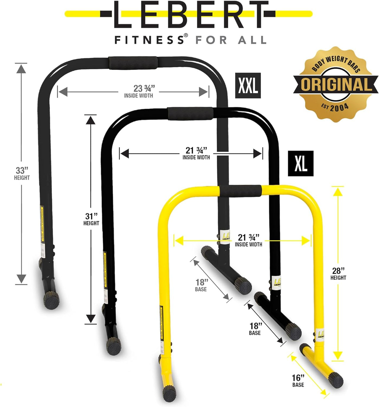 Dip Bar Stand - Original Equalizer Total Body Strengthener Pull up Bar Home Gym Exercise Equipment Dipping Station - Hip Resistance Band, Workout Guide and Online Group - Yellow