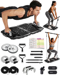 Thumbnail for Portable Home Gym Workout Equipment with 14 Exercise Accessories Ab Roller Wheel,Elastic Resistance Bands,Push-Up Stand,Post Landmine Sleeve and More for Full Body Workouts System