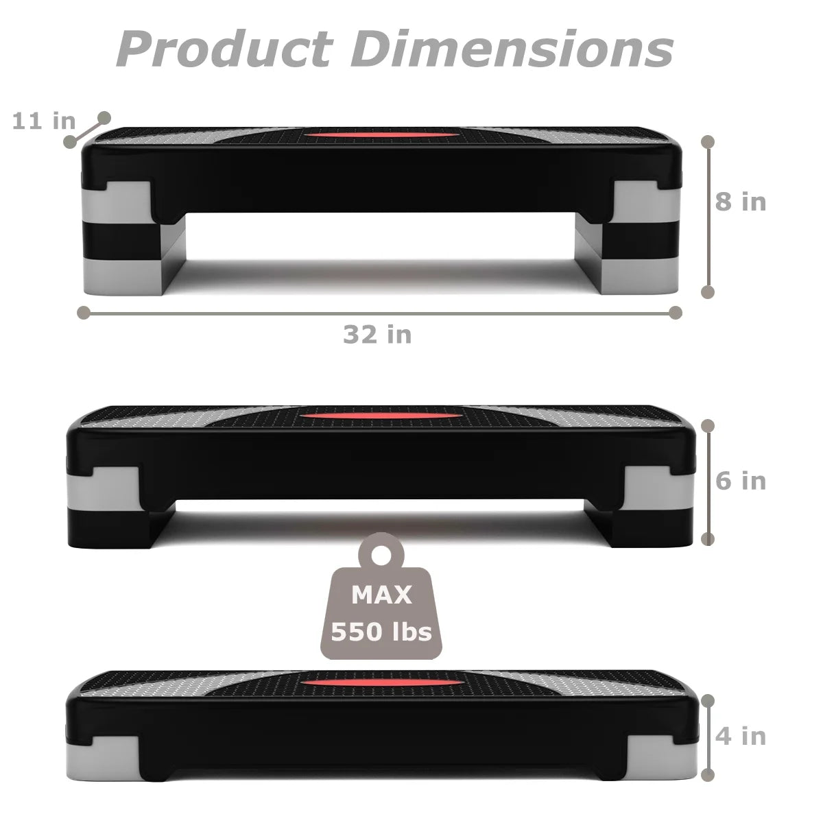 32'' Fitness Aerobic Step Adjust 4" - 6" - 8" Exercise Stepper W/Risers