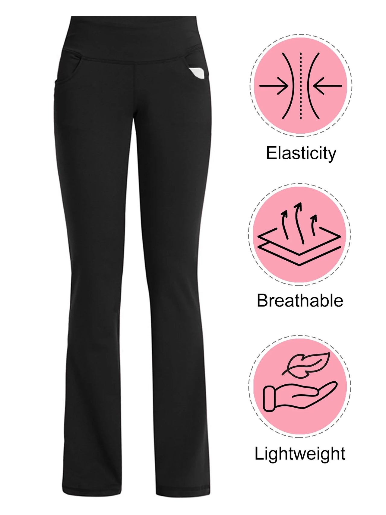 Women Bootcut Yoga Pants with Pockets Female High Waist Bootleg Trousers Workout Activewear Black 3XL