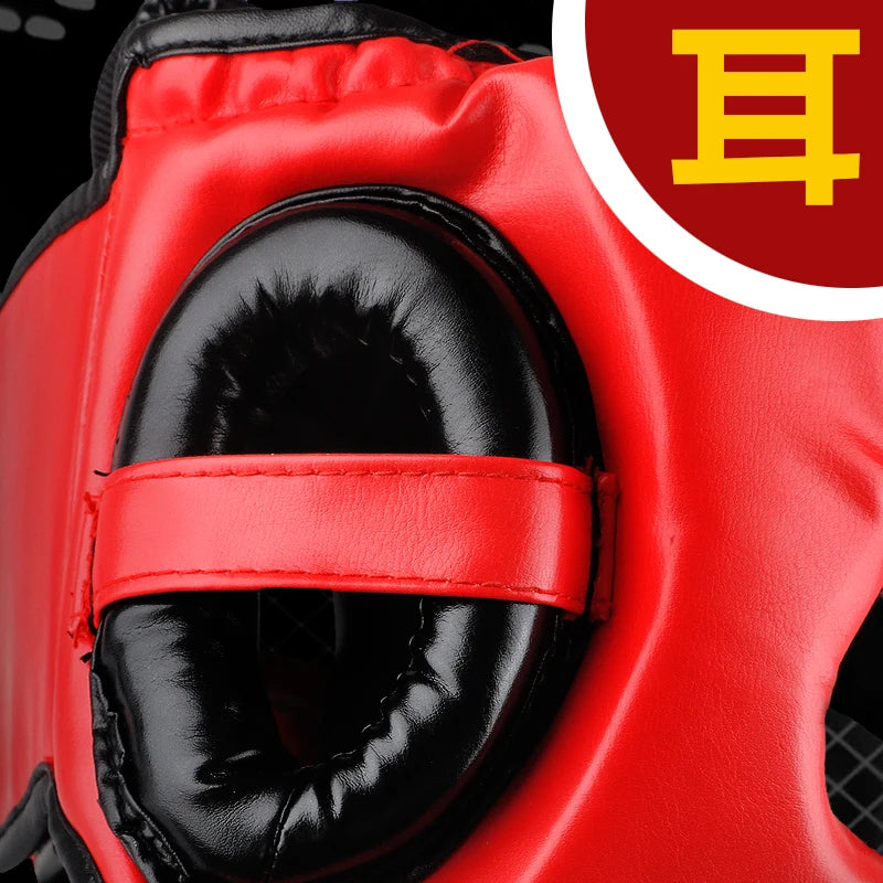 Grade PU Leather Boxing Helmet Head Protectors Adult Child Professional Competition Headgear MMA Muay Thai Kickboxing Head Guard