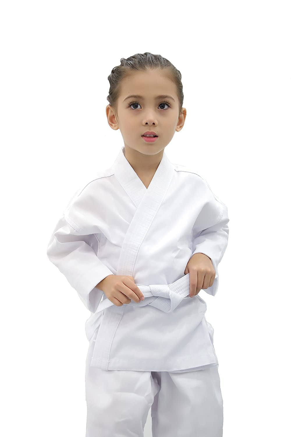 FLKKY Karate Gi for Kids with Belt Lightweight Student Karate Uniform Martial Arts Sports Karate Suits(Size0000-1) (000) White