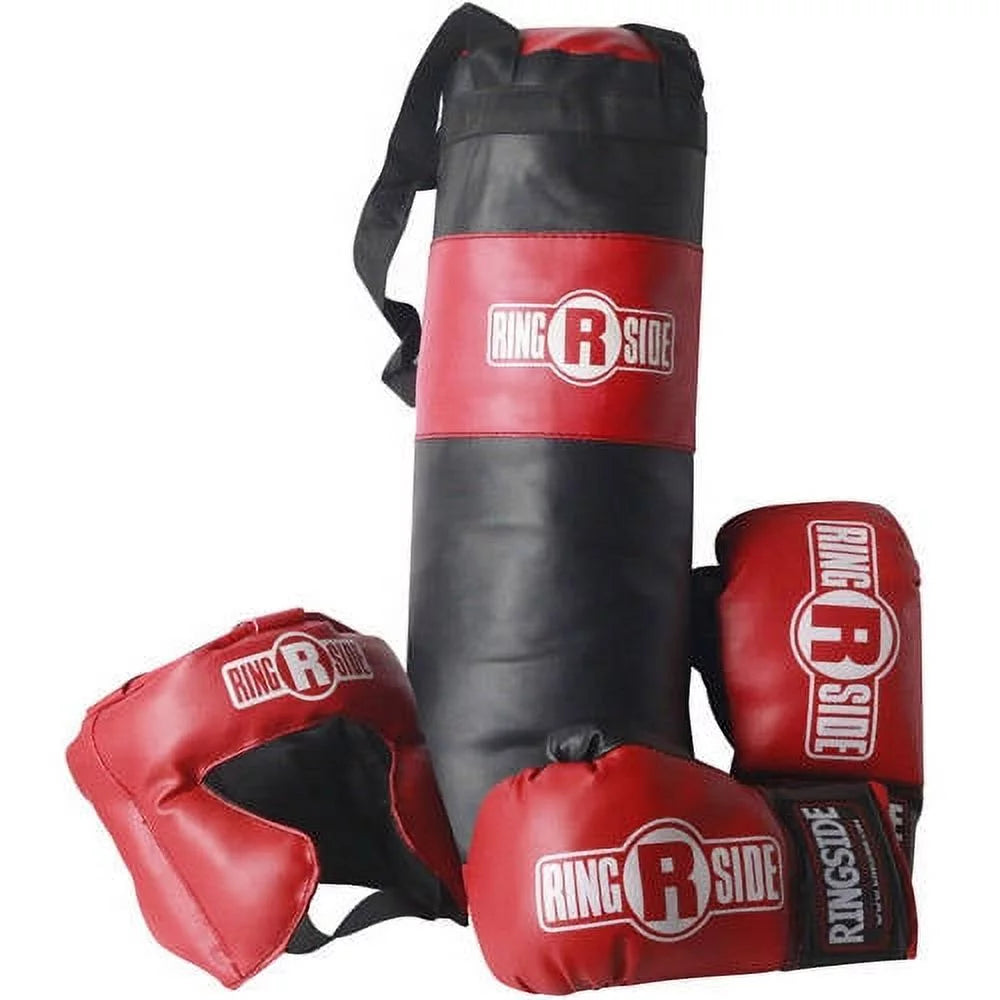 Kids Boxing Set with Mini Heavy Bag, Gloves and Headgear - Black